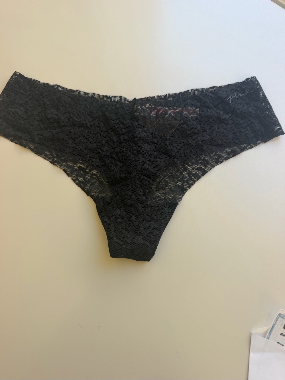 Victoria's Secret PINK Black Lace Thong Size Medium NWT